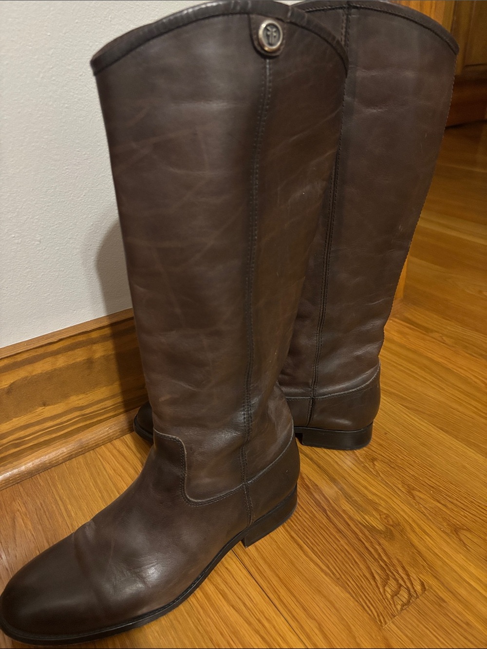 Frye Tall Leather Riding Boots in Dark Brown
